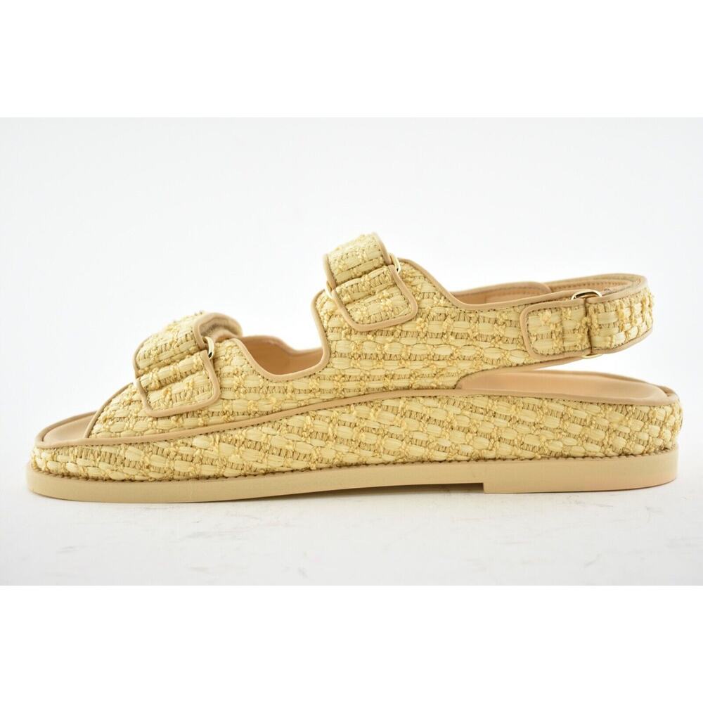 Chanel 21C Beige Raffia Pearl CC Logo Mule Slide Strap Flat Teva Dad Sandal 36 - Picture 8 of 12